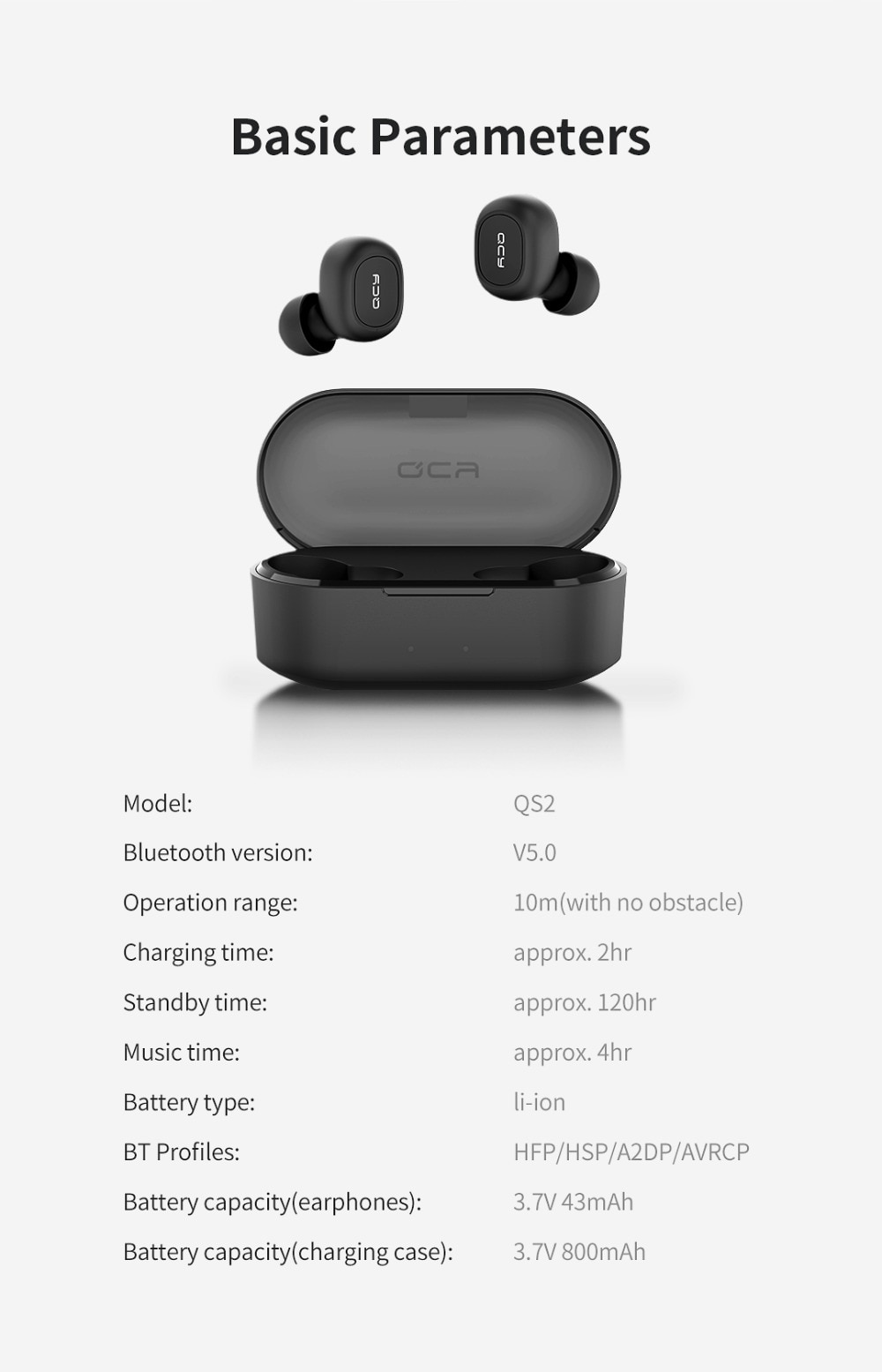 QCY QS2 TWS Bluetooth V5.0 Headphones 3D Stereo Sports Wireless Earphones with Dual Microphone