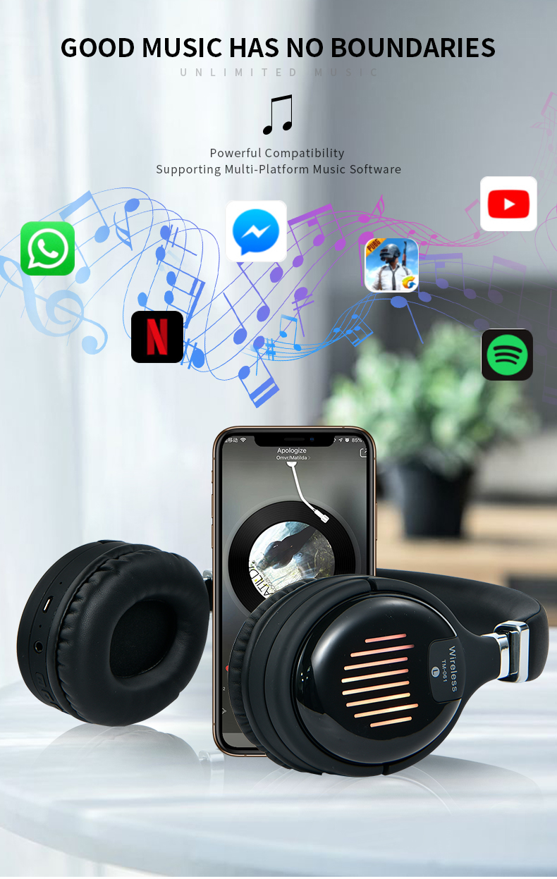 True Wireless Headphones 3D Stereo Bluetooth Headset Foldable Gaming Earphone With Mic FM TF Card Noise Reduction Headphones
