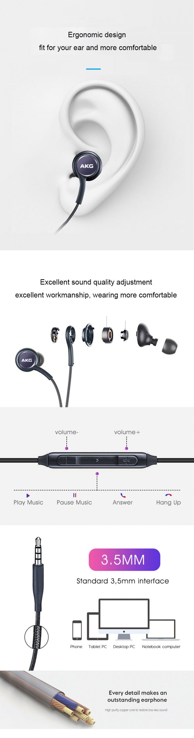 samsung AKG Earphone EO-IG955 3.5mm In-ear with Mic wired headset for Samsung Galaxy s10 S9 S8 S7 S6 S5 S4 HUAWE smartphone