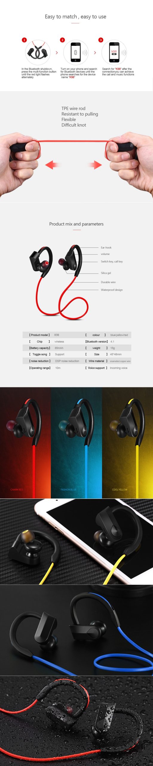 Sport Bluetooth Headphone Wireless Earphones Waterproof audifonos Bluetooth earphone Stereo bass Headset with Mic for phone