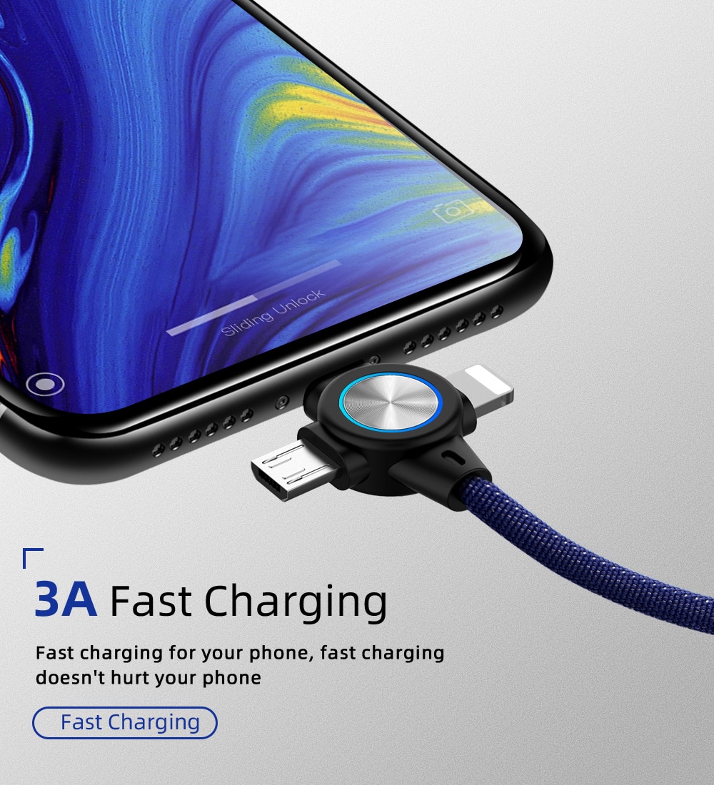 3 in 1 USB Cable for Mobile Phone Micro USB Type C 8 Pin Charger Cable for iPhone XS XR X Charging Cable Micro USB Charger Cord